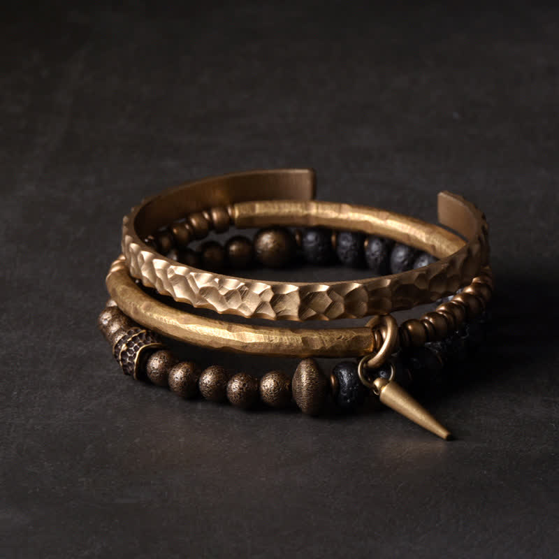 Bracelet manchette d'équilibre en cuivre et pierre de lave