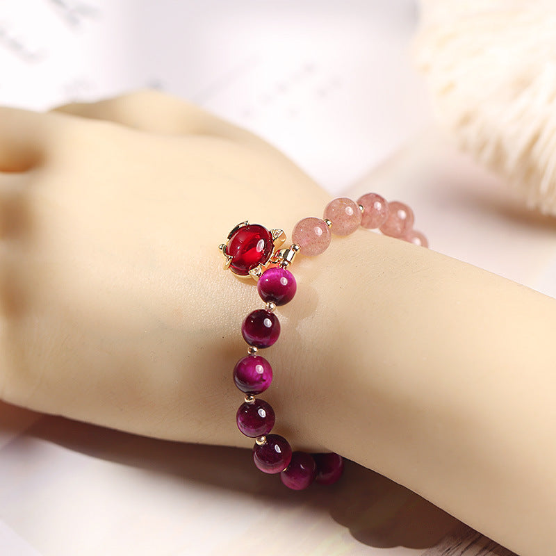 Bracelet d'amour Pixiu en quartz fraise naturel Buddha Stones