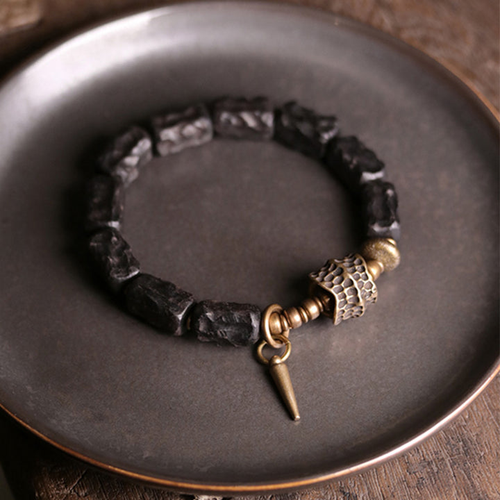 Bracelet Couple Protection Équilibre Bois Ébène Cuivre Buddha Stones