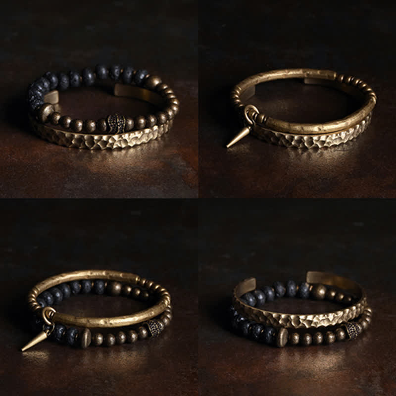 Bracelet manchette d'équilibre en cuivre et pierre de lave