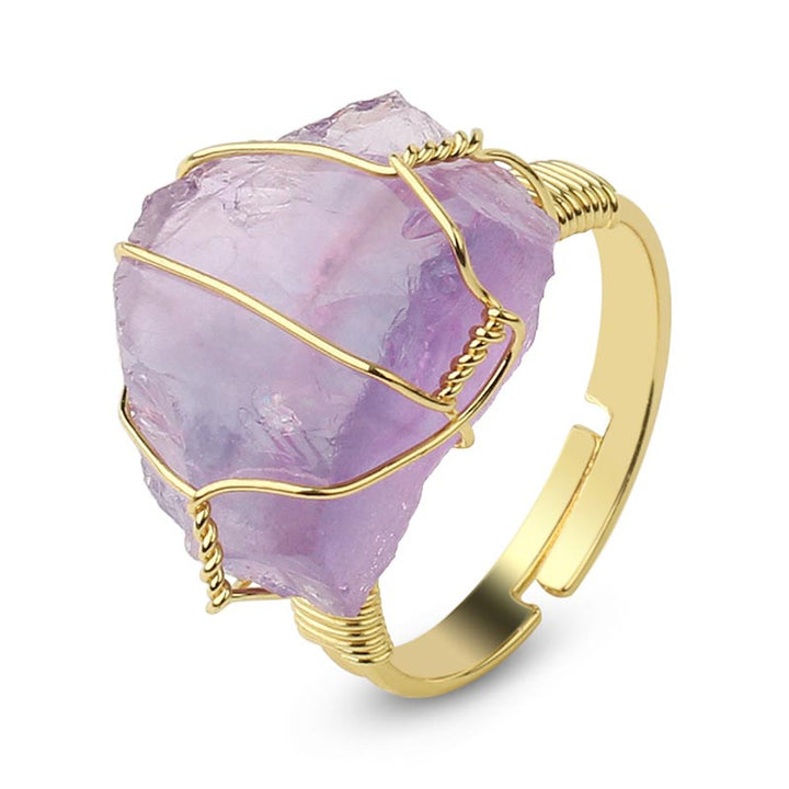 Bague ajustable en améthyste et cristal naturel avec Buddha Stones