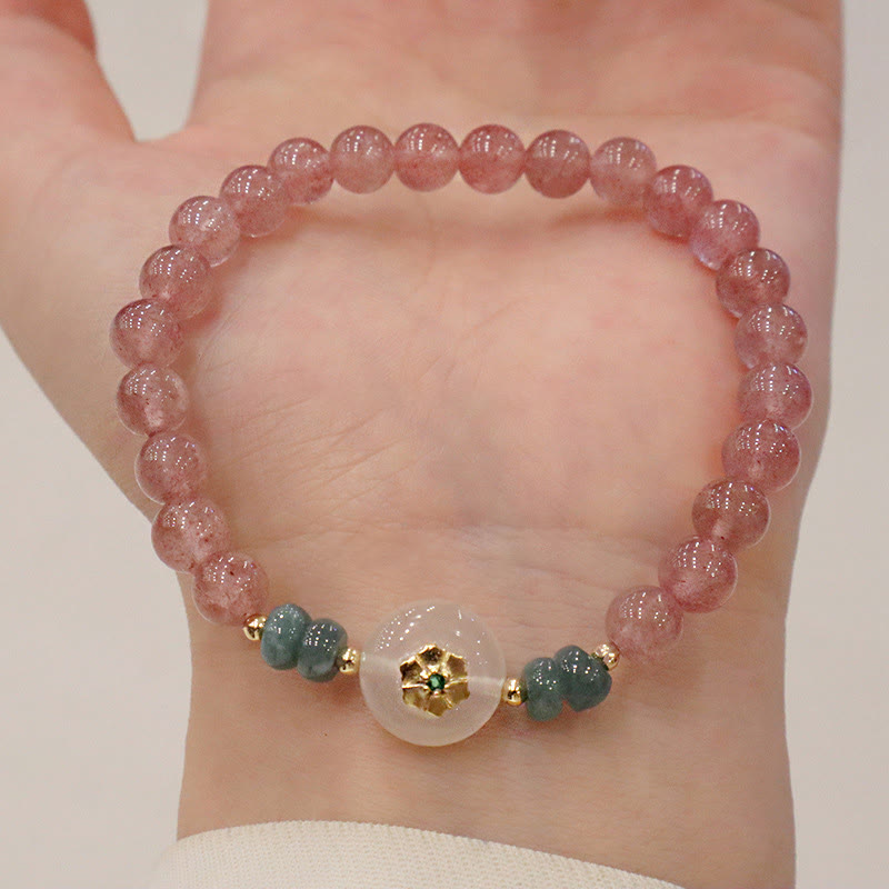 Bracelet de guérison en jade calcédoine et quartz fraise naturel Buddha Stones