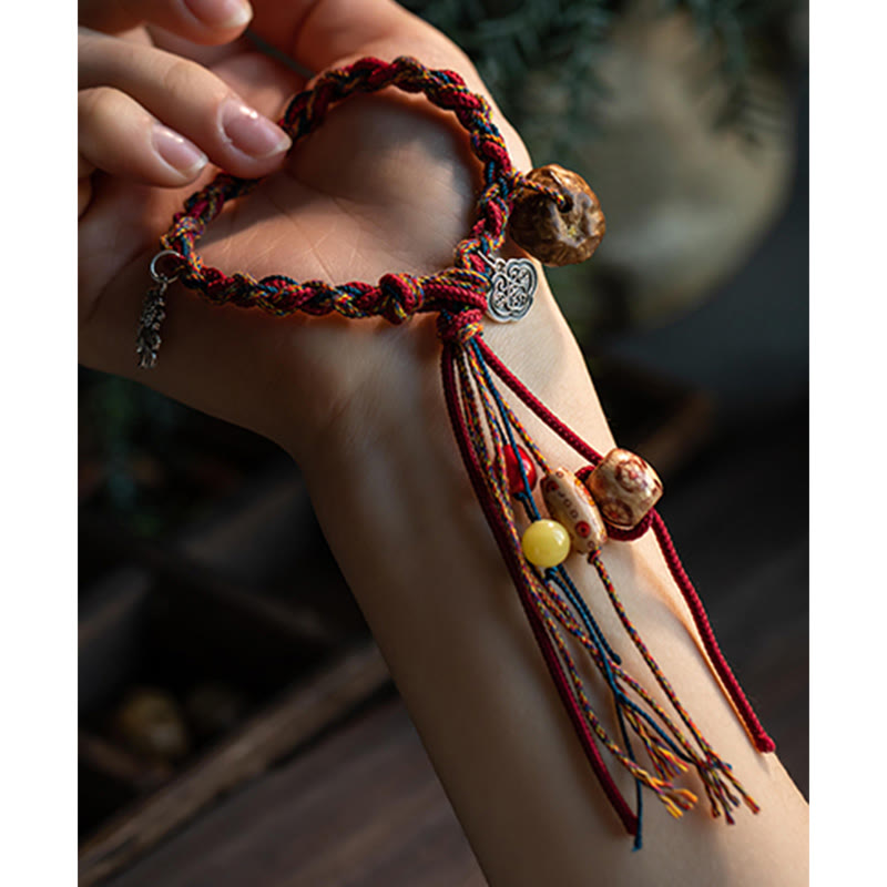 Bracelet tibétain en argent sterling 925 avec Buddha Stones et fil coloré fait à la main, protection contre les poissons Koi