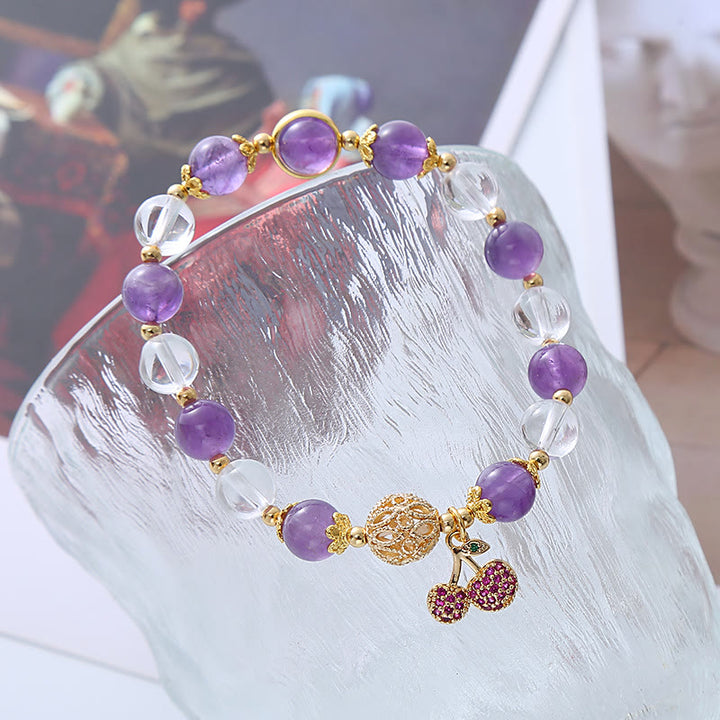 Bracelet à breloques en cristal blanc et améthyste naturelle Buddha Stones