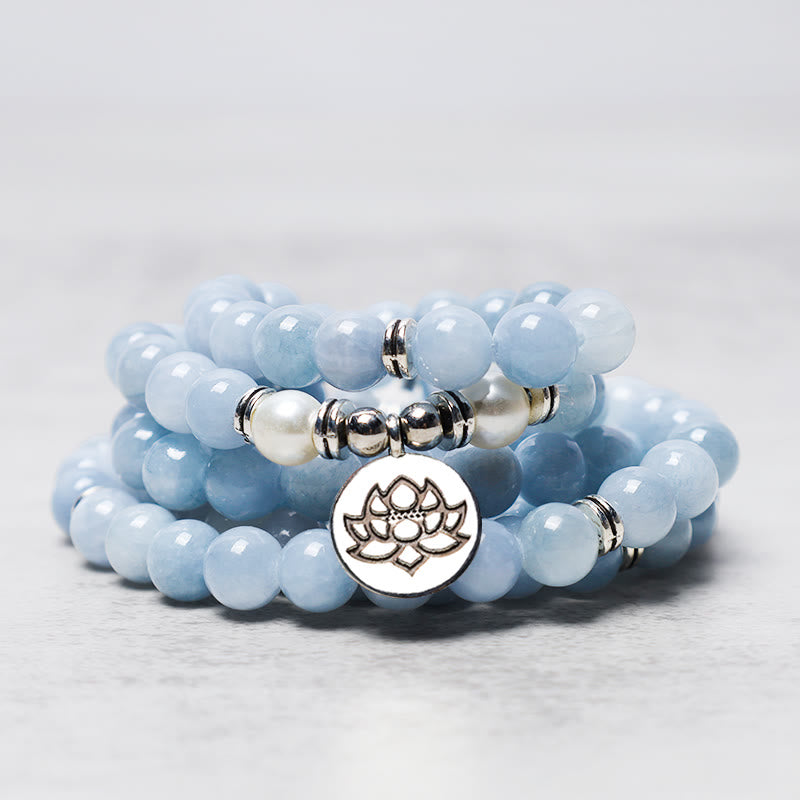 Bracelet de guérison en aigue-marine avec 108 perles Mala Buddha Stones