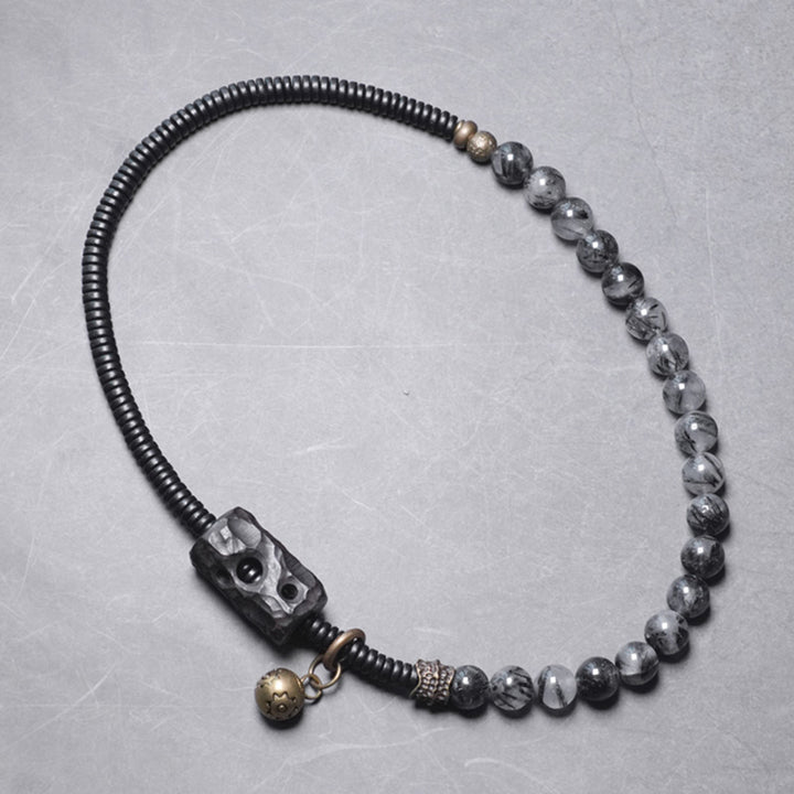 Bracelet couple sagesse en cuivre et bois d'ébène Buddha Stones et quartz rutile noir