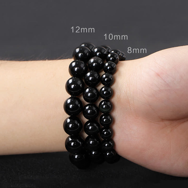 Bracelet de couple en obsidienne noire et bois d'ébène avec œil de tigre rouge