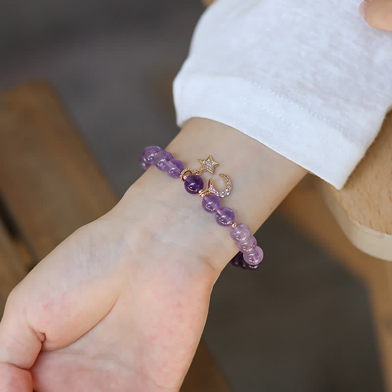 Bracelet de guérison en cristal d'améthyste et étoile de lune
