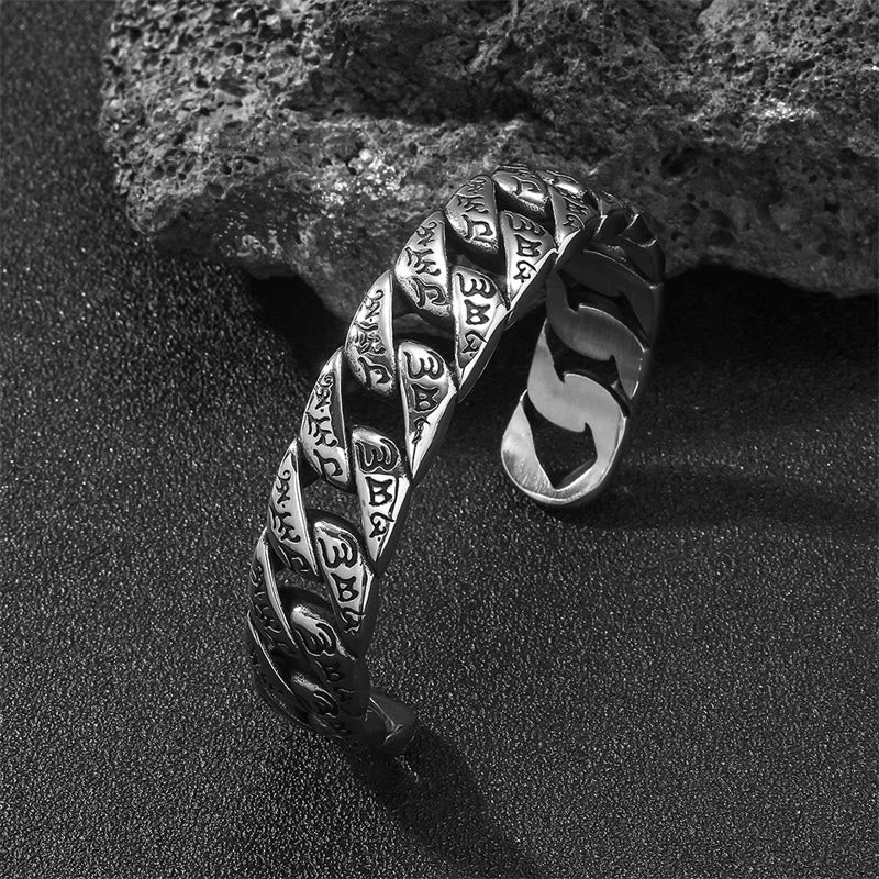 Bracelet jonc tibétain en acier titane avec Buddha Stones et mantra Om Mani Padme Hum