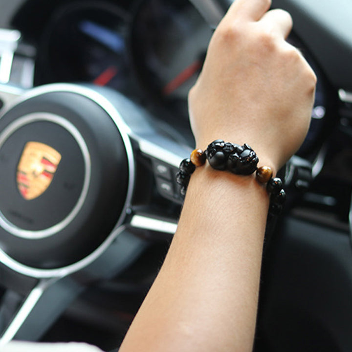 Bracelet de richesse en obsidienne arc-en-ciel œil de tigre FengShui PiXiu Buddha Stones