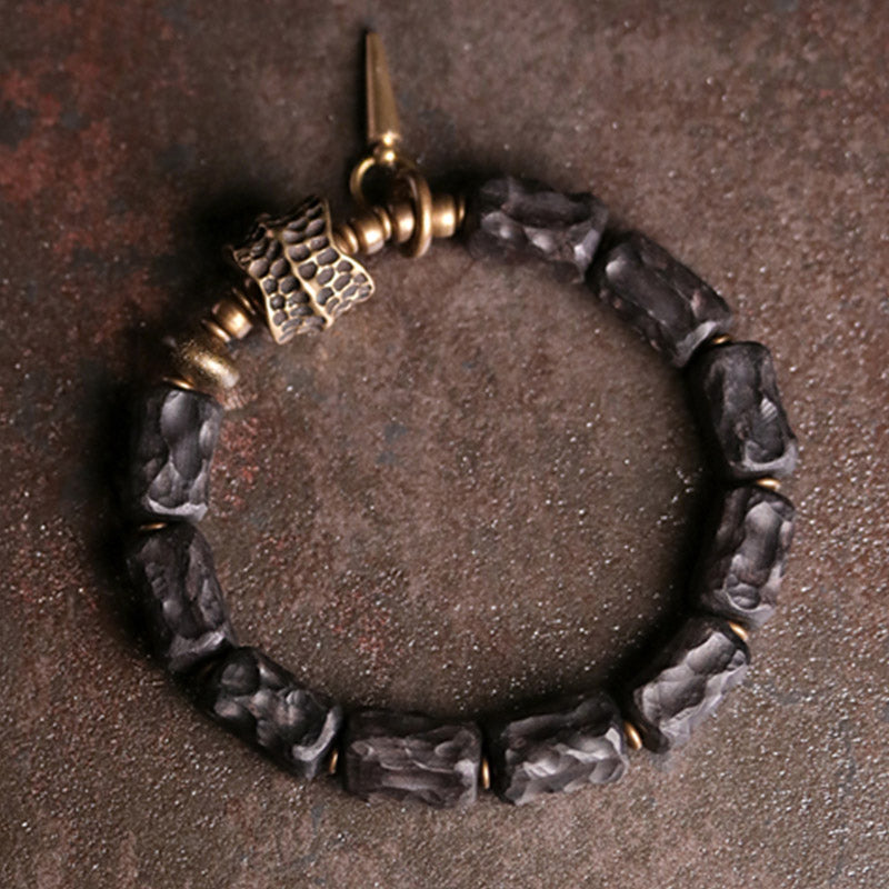 Bracelet Couple Protection Équilibre Bois Ébène Cuivre Buddha Stones