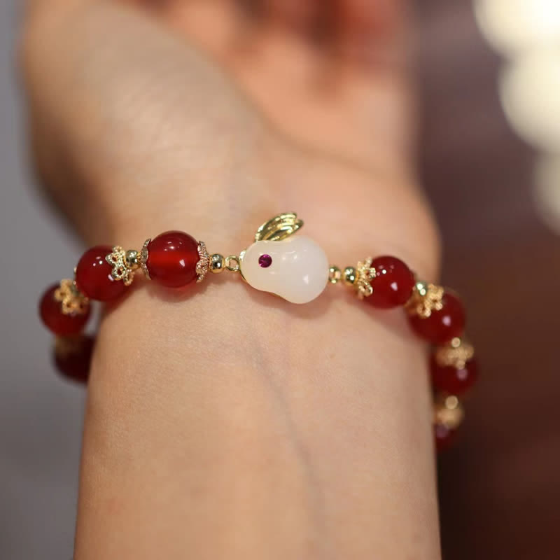 Bracelet de confiance en agate rouge naturelle et jade blanc de l'année du lapin