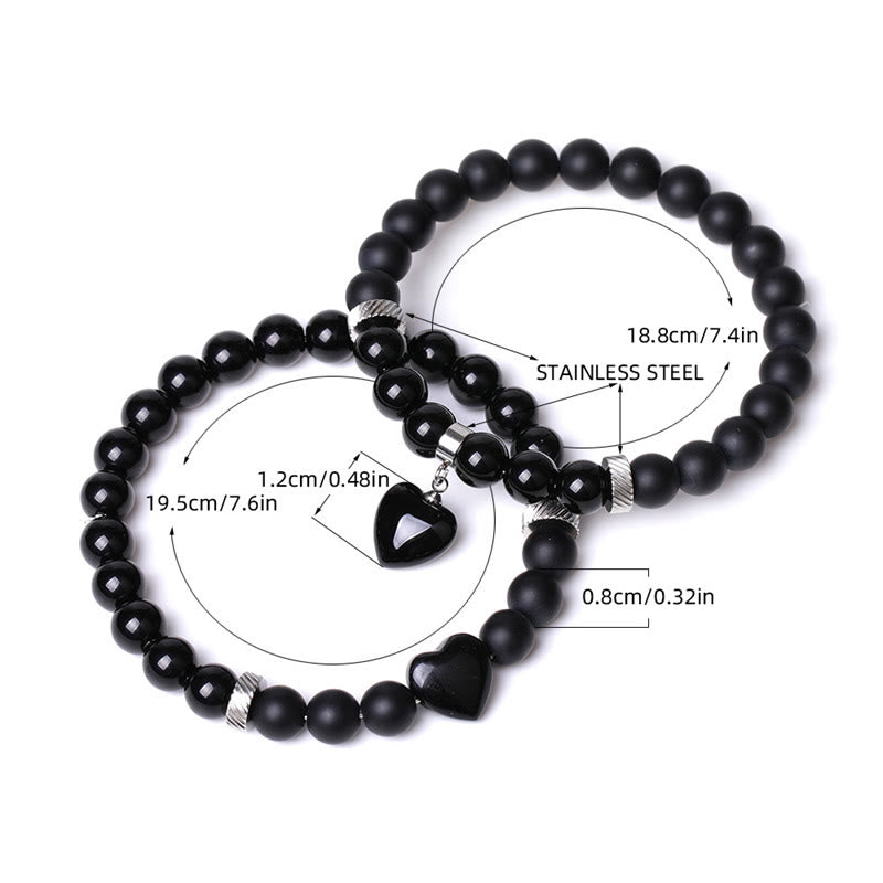 Bracelet de couple en pierre de cristal d'onyx noir Buddha Stones 2 pièces Protection du cœur d'amour
