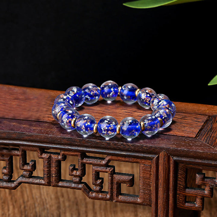 Bracelet de réussite en perles de verre Liuli fluorescentes lumineuses avec breloque de famille de bêtes avaleuses en or et Buddha Stones