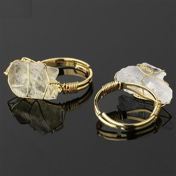 Bague ajustable en améthyste et cristal naturel avec Buddha Stones