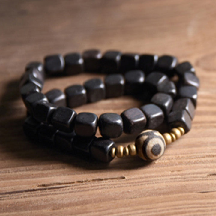 Bracelet couple paix en cuivre avec perles dzi en bois d'ébène