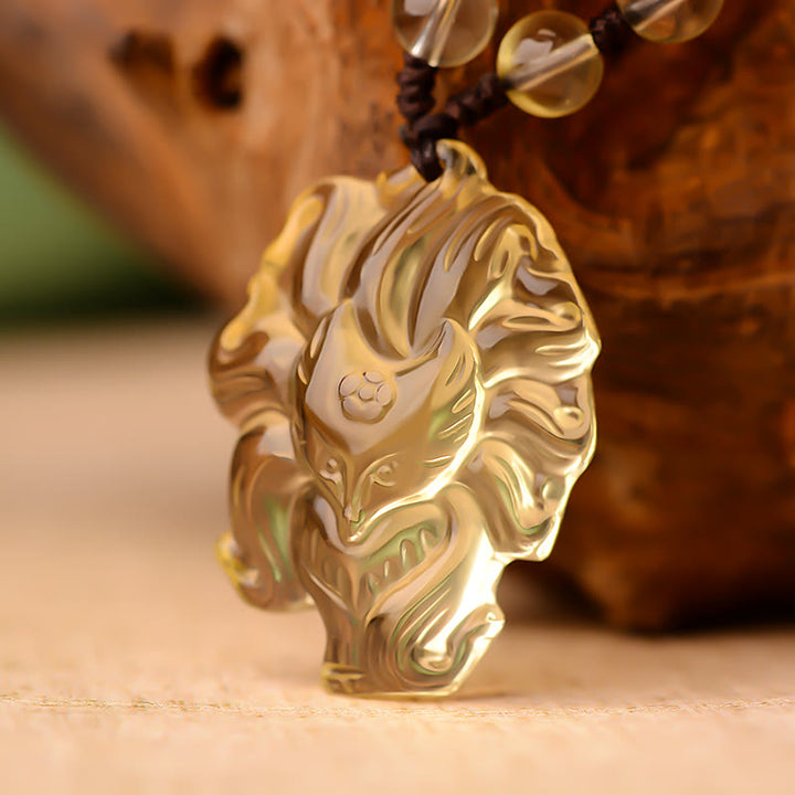 Buddha Stones pendentif porte-bonheur en améthyste naturelle et cristal blanc citrine à neuf queues