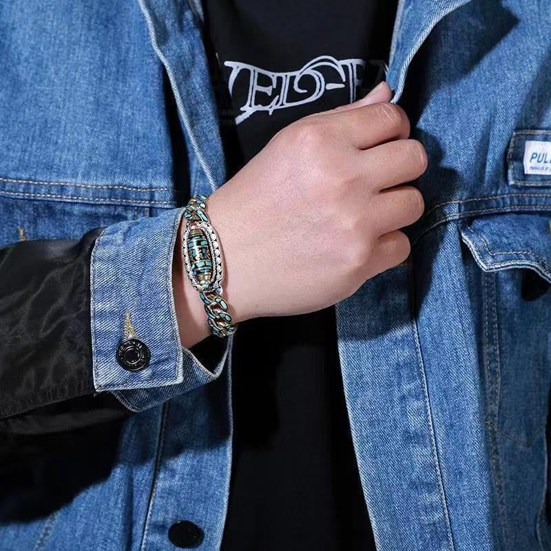 Bracelet de protection rotatif Buddha Stones à neuf yeux en perles dzi Om Mani Padme Hum Turquoise - image 5