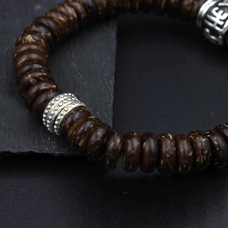 Bracelet Buddha Stones en coquille de noix de coco tibétaine naturelle Om Mani Padme Hum positif