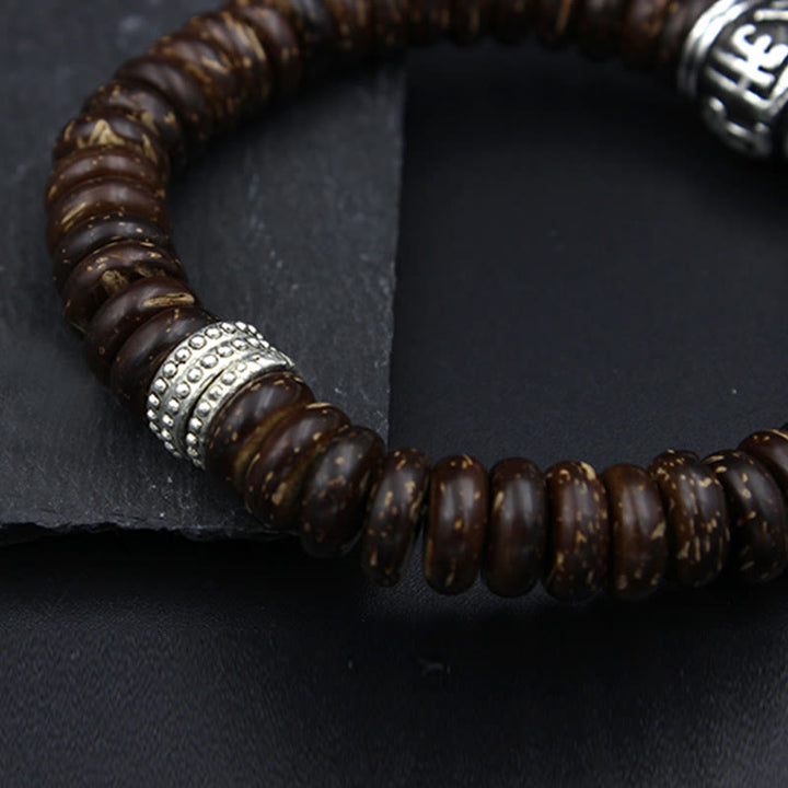 Bracelet Buddha Stones en coquille de noix de coco tibétaine naturelle Om Mani Padme Hum positif