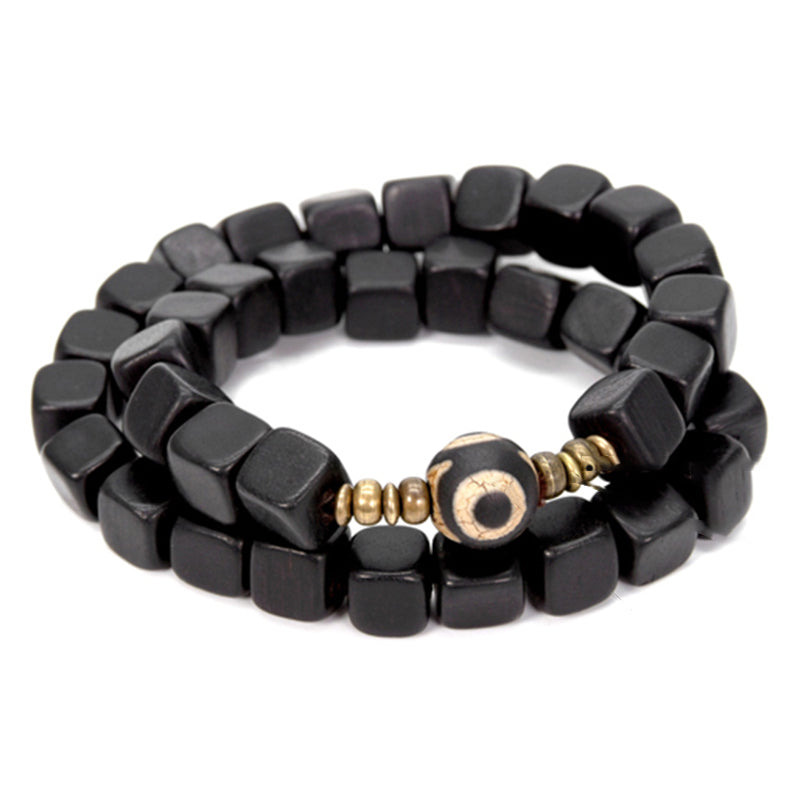 Bracelet couple paix en cuivre avec perles dzi en bois d'ébène