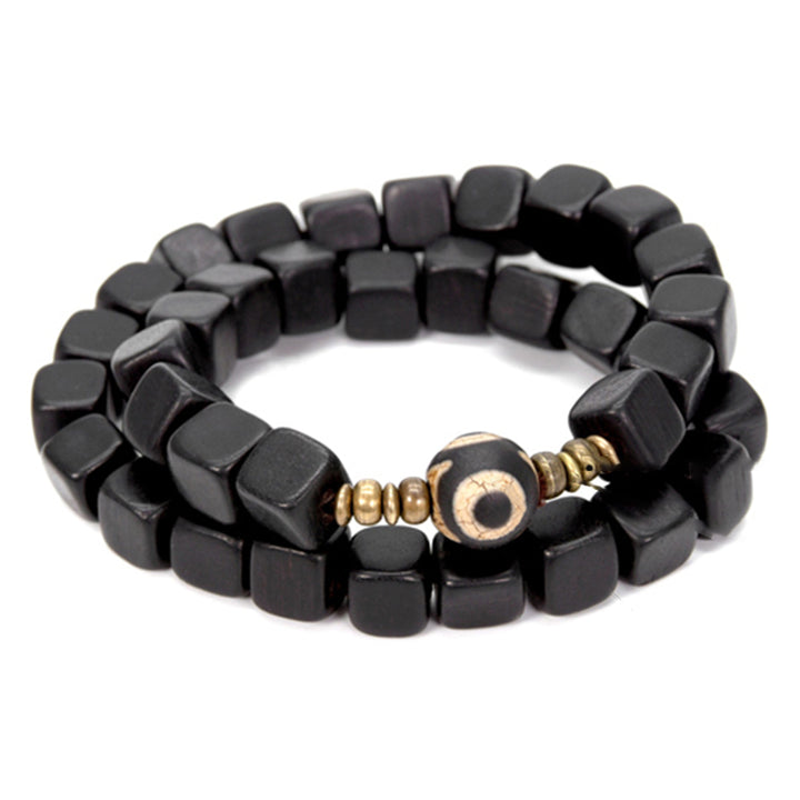 Bracelet couple paix en cuivre avec perles dzi en bois d'ébène