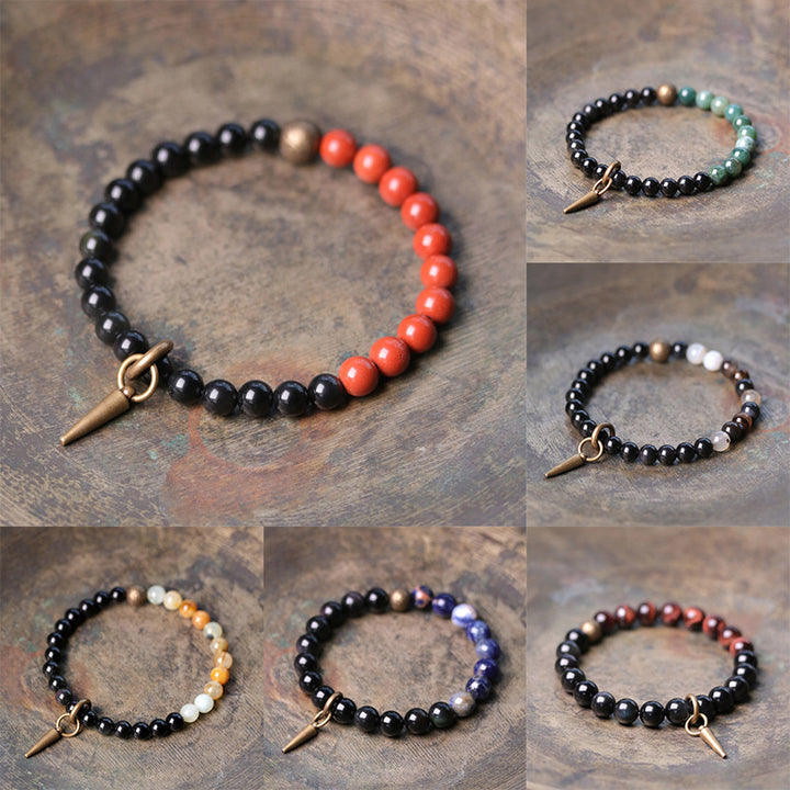 Bracelet couple force cuivre cristal sodalite obsidienne noire Buddha Stones