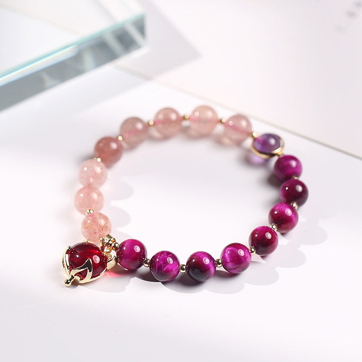 Bracelet d'amour Pixiu en quartz fraise naturel Buddha Stones