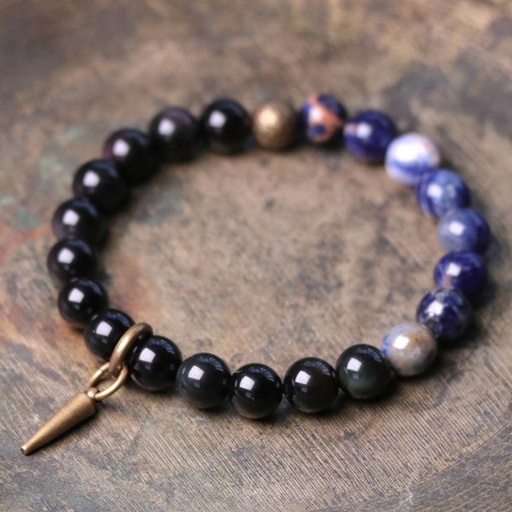 Bracelet couple force cuivre cristal sodalite obsidienne noire Buddha Stones