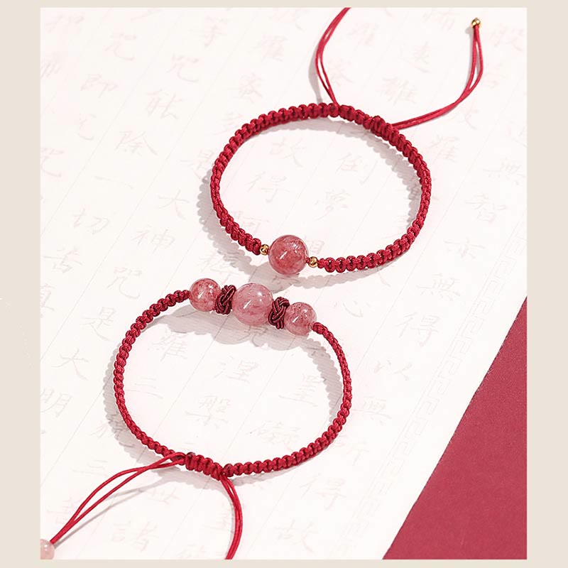 Bracelet de cheville tissé en fil rouge avec cristal de quartz fraise naturel Buddha Stones
