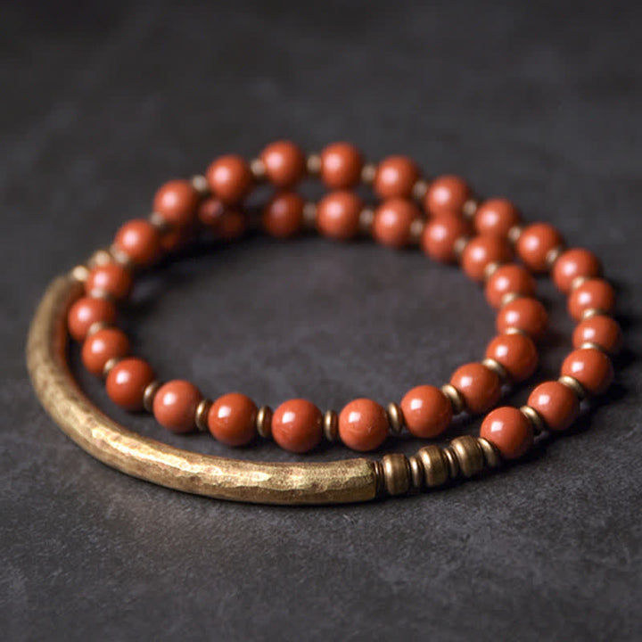 Bracelet couple paix en cuivre et cristal d'obsidienne noire en Buddha Stones Jaspe rouge Agate mousse