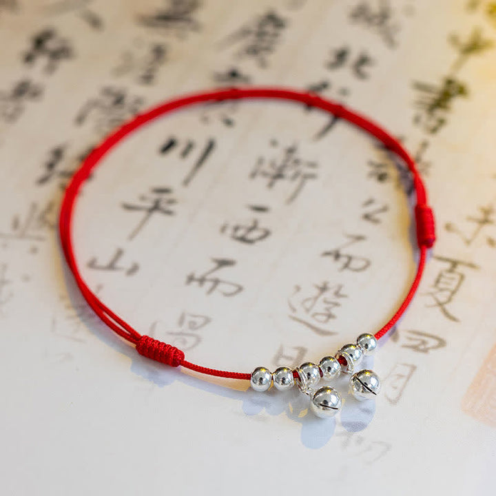 Bracelet de cheville en argent sterling 925 avec breloque en forme de cloche tressée rouge et Buddha Stones