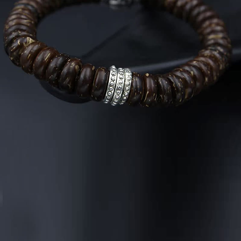 Bracelet Buddha Stones en coquille de noix de coco tibétaine naturelle Om Mani Padme Hum positif