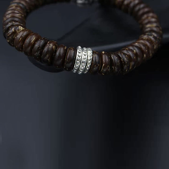Bracelet Buddha Stones en coquille de noix de coco tibétaine naturelle Om Mani Padme Hum positif