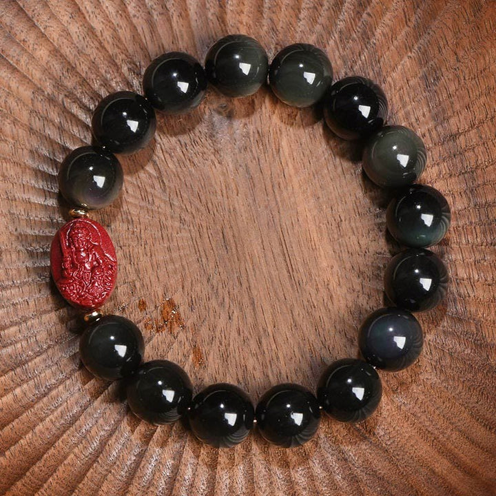 Bracelet de purification en obsidienne noire naturelle et cinabre avec Buddha Stones et zodiaque chinois