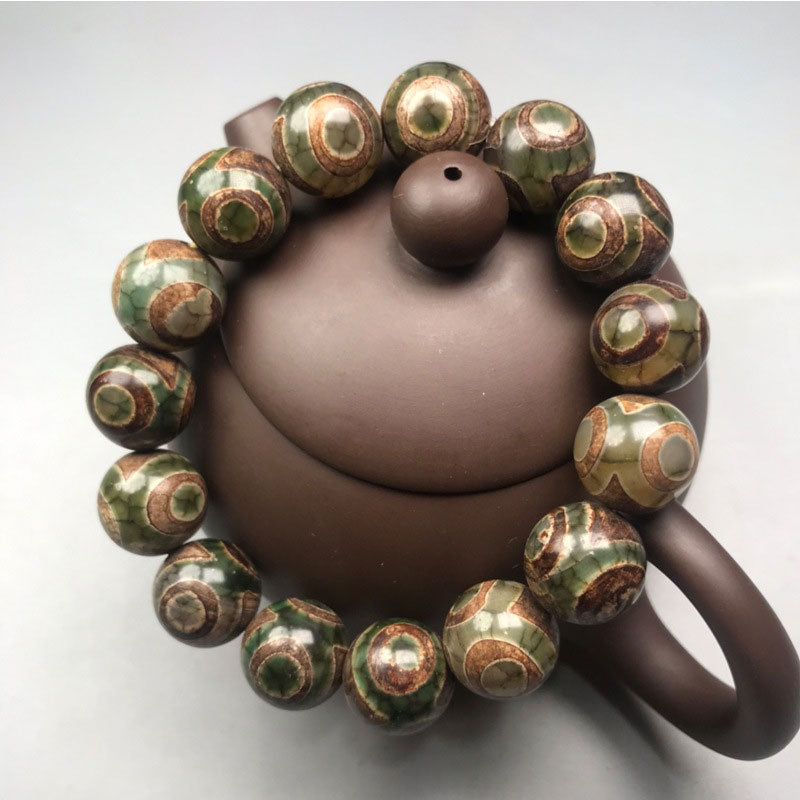 Bracelet porte-bonheur en perles dzi à trois yeux en sardonyx avec Buddha Stones