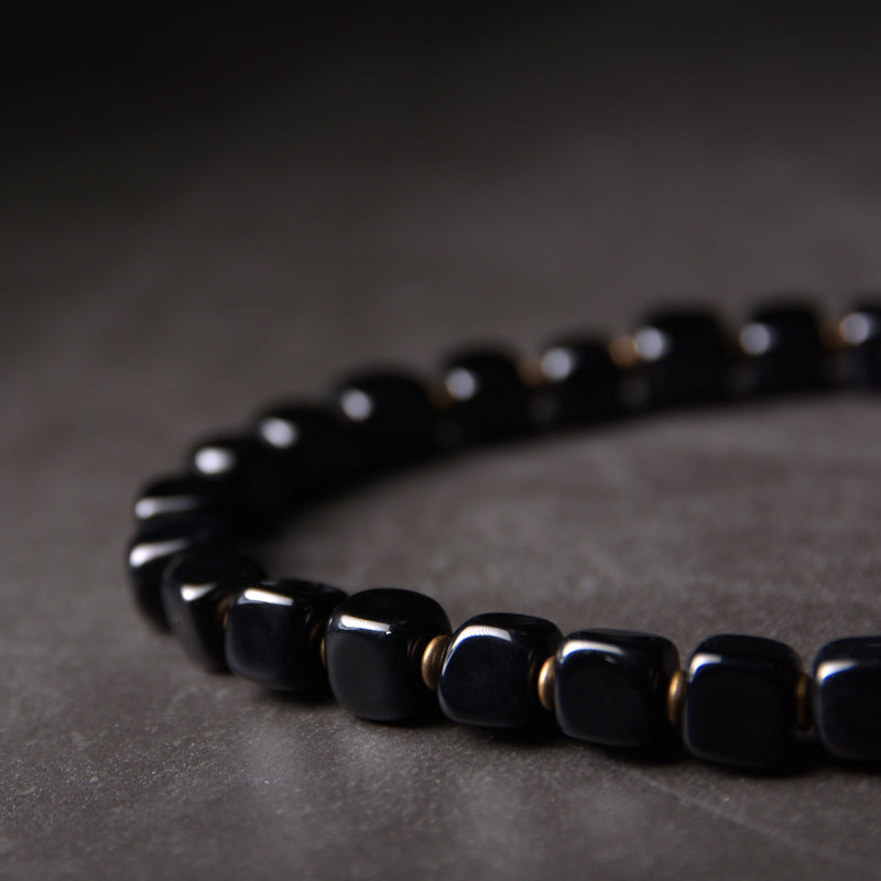 Bracelet couple paix en cuivre avec perles dzi en bois d'ébène