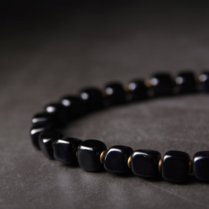 Bracelet couple paix en cuivre avec perles dzi en bois d'ébène
