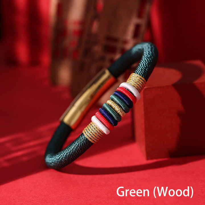 Bracelet tressé tibétain fait main en Buddha Stones avec nœud King Kong coloré et cinq éléments porte-bonheur