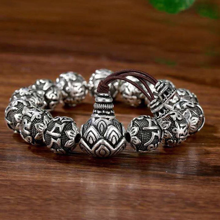 Bracelet amulette en perles en alliage sculptées avec Buddha Stones tibétaines Om Mani Padme Hum
