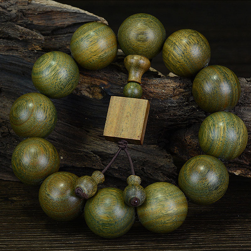 Bracelet de guérison tibétain en bois de santal vert Buddha Stones - 20 mm (12 perles) - image 0
