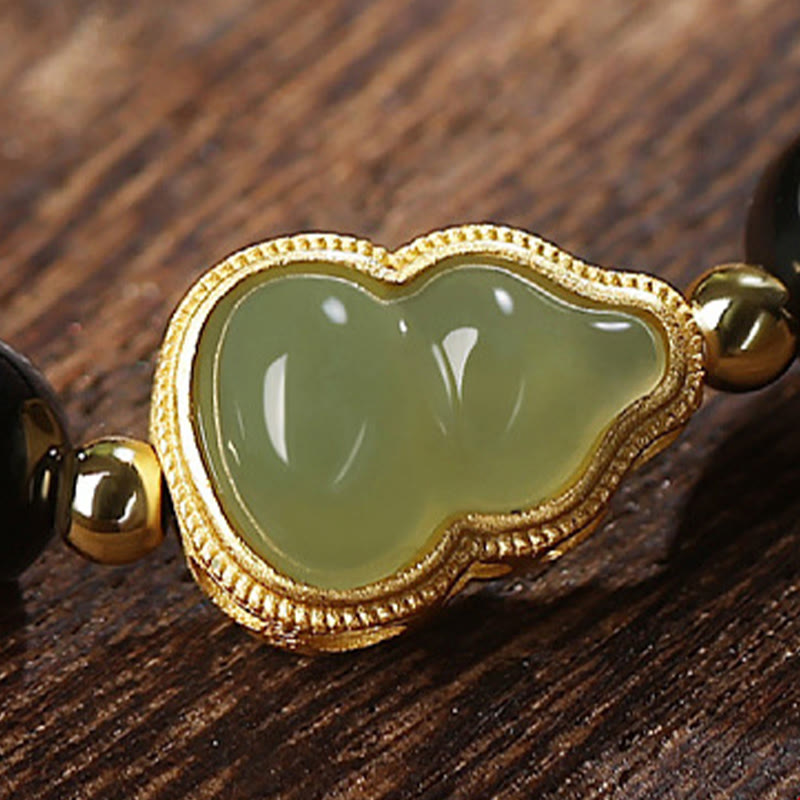 Bracelet de force double bonheur en obsidienne noire naturelle en jade Hetian