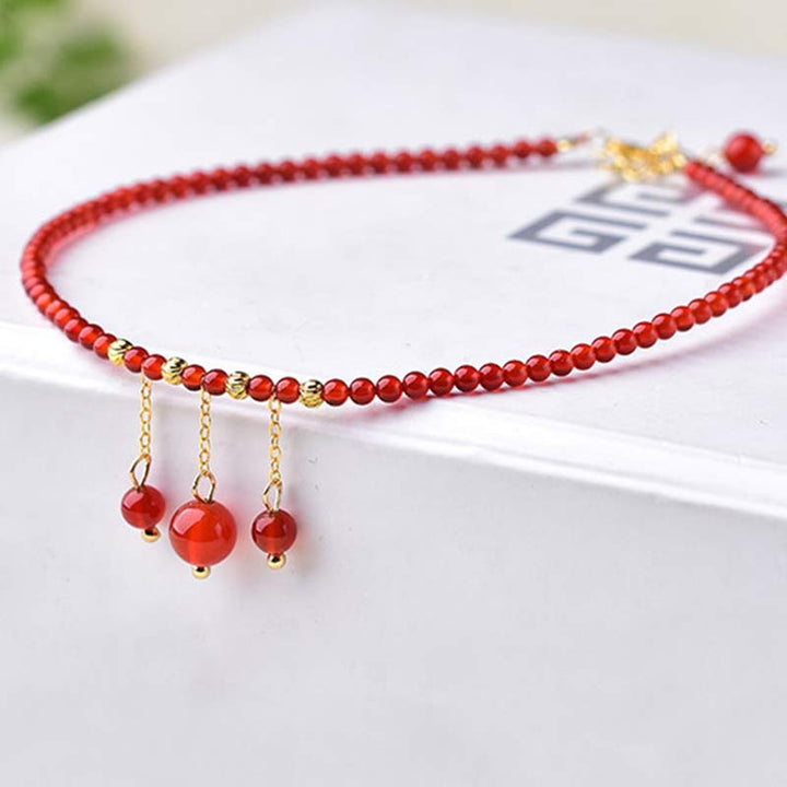 Bracelet de cheville en agate rouge, confiance et calme