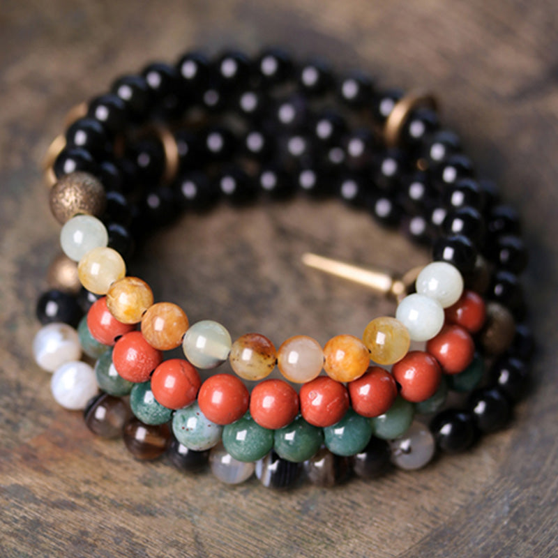 Bracelet couple force cuivre cristal sodalite obsidienne noire Buddha Stones