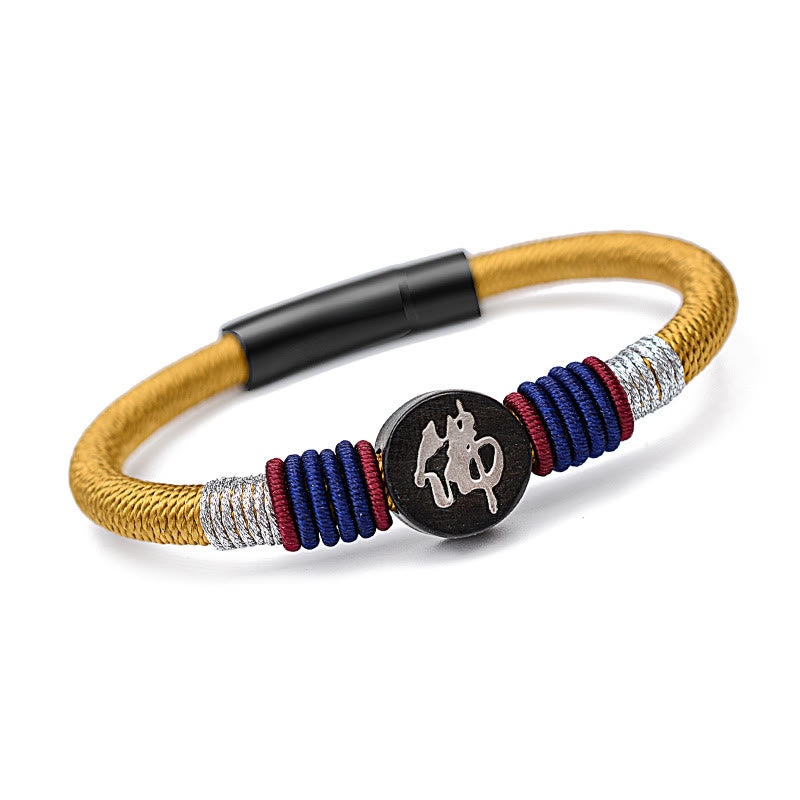 Bracelet en corde fait main en ébène avec personnage de Bouddha de Buddha Stones