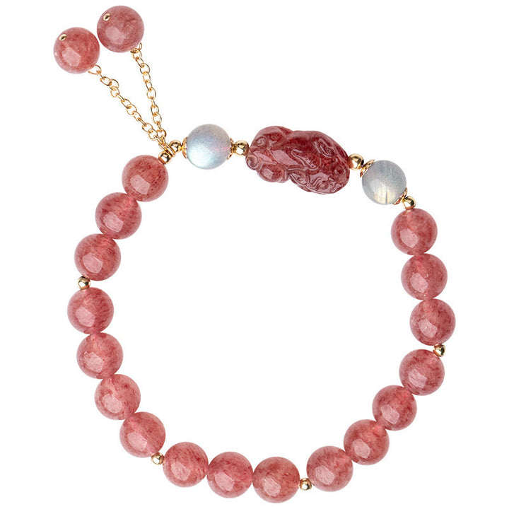 Bracelet de guérison d'amour PiXiu en pierre de lune et quartz fraise naturel Buddha Stones