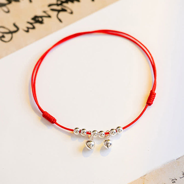 Bracelet de cheville en argent sterling 925 avec breloque en forme de cloche tressée rouge et Buddha Stones