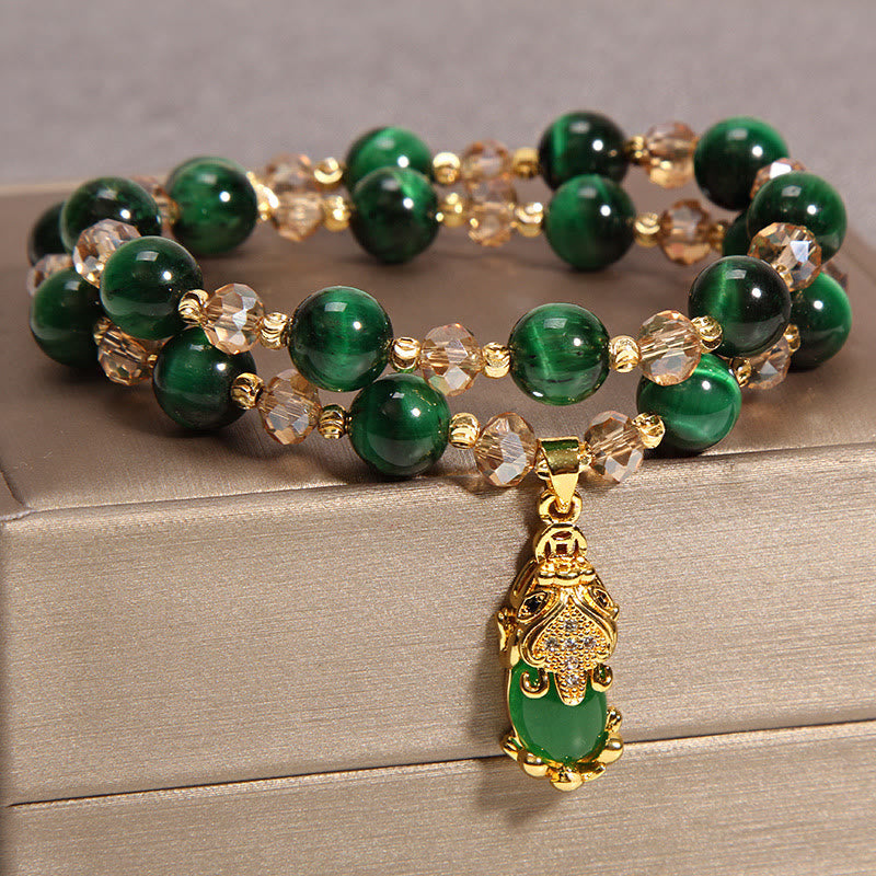 Bracelet double tour en œil de tigre Pixiu Fox pour protection du sac d'argent et confiance en soi