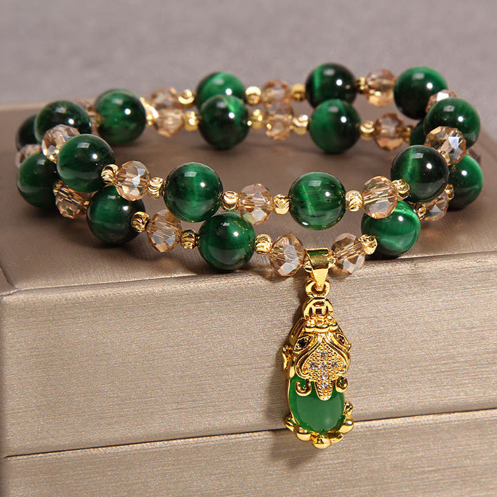 Bracelet double tour en œil de tigre Pixiu Fox pour protection du sac d'argent et confiance en soi