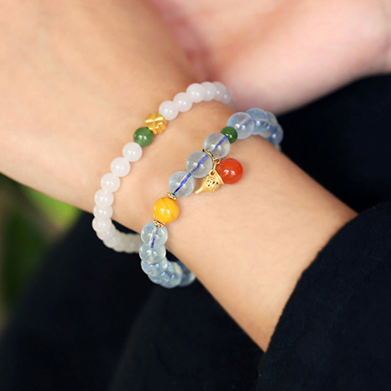 Bracelet à breloques en forme de courge de la paix en agate rouge aigue-marine